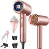 Oskuglin Asciugacapelli Ionico, Asciugamano Capelli, Pettine pieghevole, Pieghevole Spazzola, Asciugamani per capelli, Phon Capelli con Pulsante Caldo/Freddo, 3 Temperature,3 Velocità,Cuffie doccia (Oro rosa)