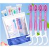 Vonmerie Confezione da 10 spazzolini da denti usa e getta con dentifricio, 5 in 1 (pre-legati, filo interdentale, raschietto per lingua, respiro fresco, stuzzicadenti), mini spazzolino da denti