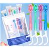 Vonmerie 12 spazzolini monouso con dentifricio, 5 in 1 (pre-legati, filo interdentale, raschietto per lingua, alito fresco, stuzzicadenti), mini spazzolino da denti (aromi misti)
