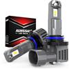 AUHSSAN 9012 LED Lampadine, 80W 16000LM Fari LED HIR2, 6000K Bianco Anabbaglianti o Abbaglianti Luminosi, 400% Più Luminoso Wireless Non Polarità Mini Lampadine Auto Sostituzione, Lampadina Nebbia, 2Pezzi