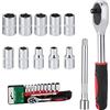 Moendergo Set di chiavi a bussola metriche da 12 pezzi, cricchetto con chiave a cricchetto ad alta precisione e asta di estensione e set corto da 10 pezzi (4-13 mm) adatto per riparazioni auto mobili