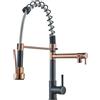 TVTIUO Alto Pressione Rubinetto Cucina con molla a spirale Miscelatore Cucina Ottone con Doccetta Estraibile,orientabile a 360° Acqua Fredda e Calda Rubinetto,Oro rosa+ORB