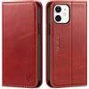 SHIELDON Cover per iPhone 12, Custodia iPhone 12 Pro Vera Pelle Portafoglio Slot Schede Blocco RFID Resistente Cover Cavalletto Flip Caso Magnetico Compatibile iPhone 12/12pro (6,1 2020), Rosso Retrò
