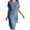 Vhersily Capodanno 2025 Abito Donna Vestito Elegante Abito da Sera Donna Chiffon Manica Corta Casual in Girocollo Abito Estivo da Donna, Patchwork, Scollo Rotondo, a Maniche Corte