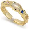 Meissa Anello Statement in Opale per Donna Anello Massiccio Placcato Oro con Cristalli Multicolore Anello Regolabile e Impilabile Fatto a Mano Anelli Moda, Oro