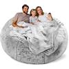 YudouTech Fodera per Sedia a Sacco di Fagioli(Solo Fodera, Senza Riempimento), Fodera per Divano Letto Pigro Rotondo Morbido Soffice Velluto PV Lavabile Mobili,6ft/180cm grigio neve