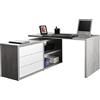Composad | Scrivania della Linea PRATICO con 3 Cassetti e 2 Vani, Scrivania Angolare con Libreria e Cassetti, (LxAxP) 140x74,20x150 cm, Colore Cemento e Bianco Laccato, Made in Italy