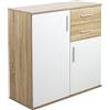 BAKAJI Cassettiera Mobile Madia Mobiletto 2 Ante 2 Ripiani Armadietto Spazioso Design Minimal Camera da Letto Soggiorno Arredamento Casa Ufficio Resistente Robusto Multiuso (Quercia e Bianco)