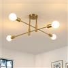 Goeco Plafoniera Industriale, 71 cm Lampadario Soffitto Oro 4 Fiamme Portalampada E27, Lampada da Soffitto Retrò per Soggiorno Cucina Camera da Letto, Lampadine Non Incluso