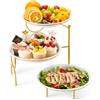 Lifewit Vassoio da Portata con 3 Piatti Rotondo, Rotondo Vassoio Plastica, Alzate per Buffet Dolci, Portafrutta da Tavolo, Cucina Decorativo, Vassoi e Piatti con Ripiani, Rastrelliera in Metallo Oro