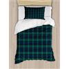 ABAKUHAUS Tartan Set Copripiumino, Scozzese Folklore Pattern, Decorativo 2 Pezzi con 1 Fodera Cuscino, 130 x 200 cm - 70 x 50 cm, Scuro Verde Nero