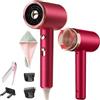 Oskuglin Asciugacapelli Ionico, Asciugamano Capelli, Pettine pieghevole, Pieghevole Spazzola, Asciugamani per capelli, Phon Capelli con Pulsante Caldo/Freddo, 3 Temperature,3 Velocità,Cuffie doccia (Rosso)
