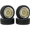 KINGCOO - Set di pneumatici e ruote per auto, 4 pezzi, 65 mm, rivestimento in plastica, 12 mm, esagonali per 1/10 RC On-Road Run-Flating Touring Racing Auto (oro argento)