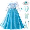 Kitimi Vestito Principessa Bambina Elsa Ragazze Costume con Corona Guanti Bacchetta Treccia Set Froze Fantasia Vestito ragazzaper da Festa di Compleanno Carneval Cosplay Party Halloween Natale