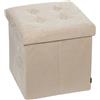 DRW Pouf pieghevole con contenitore in poliestere in camoscio beige, 38 x 38 x 38 cm