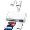 Vecbmn Lettore di schede SD per iPhone iPad, 4 in 2 Adattatore USB iPad, Lettore Schede SD con Doppio Slot per Micro SD/TF, Porta USB, Adattatore per Schede di Memoria Fotografica, Ricarica e Lettura