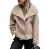 Yancremio Donna Autunno e Inverno Lana Miscela Cappotto Corto Elegante Casual Doppio Petto Risvolto Abito Giacca Sciolto Moda Classico Cappotto Caldo (Kaki,L)
