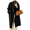Goolecrimp Cappotto Doppiopetto in Misto Lana da Donna Autunno E Inverno Cappotto Leggero alla Moda con Colletto Alto Cappotto Casual Elegante E Ampio da Ufficio (Nero,M)