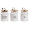 UTILISSIMI EDITACASA - Set Tris Barattoli sale zucchero caffé con coperchio in legno a chiusura ermetica altezza 14 cm decoro white - in ceramica - organizer cucina
