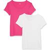 Amazon Essentials T-Shirt Aderente con Maniche Ad Aletta e Scollo Ampio Donna, Pacco da 2, Carbone Puntinato/Grigio Chiaro Puntinato, M
