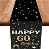 Xinvery 60. Decorazione da tavolo per compleanno, colore nero, oro, decorazione per 60 compleanni, da donna, Happy Birthday, tovaglia per 60 feste, decorazione di compleanno, 180 x 35 cm, 30328