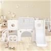 GL Store Scivolo Multifunzione 6-in-1 per Bambini con Rampa, Doppia Piattaforma, Armadietti, Canestro e Scala, in Polietilene ad Alta Densità, 174x150x95 cm - Scivolo da Giardino per Bambini, Grigio+Bianco