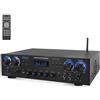 Pyle Amplificatore Audio a 4 Canali con Bluetooth per Home Theater e Karaoke, 800 Watt Picco, 2 Ingressi Microfono con Riverbero e Ritardo, MP3, USB, SD, AUX, RCA, FM
