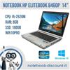 HP Notebook Hp eliteBook 8460P 14" cpu i5-2520M Ram 8gb DDR3 SSD 180gb m2sata W10