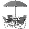 Outsunny Set da Giardino 6 Pezzi in Acciaio con 4 Sedie Pieghevoli, Ombrellone e Tavolo Rotondo, Grigio e Nero