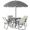 Outsunny Set da Giardino 6 Pezzi in Acciaio con 4 Sedie Pieghevoli, Ombrellone e Tavolo Rotondo, Crema, Grigio e Nero