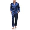 Reliwel Pigiama da Uomo in Raso Pigiama Uomo a Maniche Lunghe con Bottoni Set Pigiami Due Pezzi Classic Aperto Davanti Pigiami con Tasche e Pantaloni Lunghi Morbido