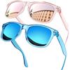 Joopin Occhiali da Sole da Uomo Donna Polarizzati Protezione UV400 Vintage Specchio Rettangolari Occhiali da Sole 2 Paia (Blu+Rosa)