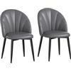 HOMCOM Set di 2 Sedie Sala da Pranzo, Sedie Cucina Moderne con Schienale a Conchiglia e Gambe in Metallo, Sedia in PU con Imbottita per Cucina, Camera da Letto, Ufficio e Soggiorno, Grigio Scuro