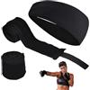 DALAETUS 3 Pezzi Nero Bendaggi Set, 5m Elastici Bendaggi da Boxe con Fascia Sportiva da Fascia Anti Sudore, Imbottiti Polsiere per Uomo, Donna e Bambini, Protezione Sottoguanti Interni Bende per MMA