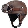 ZYMWBDGD Casco Jet Vintage Omologato ECE,Mezzo Casco Moto Pelle D'epoca Con Occhiali Da Aviatore,Caschi Scooter Caschi Street Cruiser Da Uomo E Da Donna 55-62CM E,M