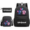 Temolie Zainetto Stitch 3 pezzi per bambini astuccio a tracolla per ragazzi cartoni animati scuola bookbag moda pratica borsa adatta per adolescenti e studenti, Nero 2, Taglia unica, Casual