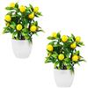 INIFLM 2 mini albero di limone artificiale in vaso, 24,4 cm, frutti artificiali di limone, bonsai, piante in vaso di limoni finti in vaso per tavolo, ufficio, bagno, negozio, feste, decorazione per