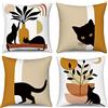 Hnmdmyi Copricuscino Boho 40x40 Set di 4, Gatto Nero Astratto Pianta Sole Luna Copricuscino decorativo Arte Moderna Minimalista Estetica Copricuscino in lino per Divano Letto Esterno Casa Decorazione