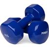 POWRX Manubri Pesi Vinile 14 kg Set (2 x 7 kg) + PDF Workout (Blu Scuro)