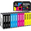 Hookink 503XL Cartucce Compatibili per Epson 503XL 503 XL Multipack per Cartucce Epson WF-2960 WF-2965 Expression Home XP-5200 XP-5205, 12-Pezzi (3 Nero,3 Ciano,3 Magenta,3 Giallo)