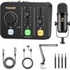 TONOR Podcast Equipment Bundle, Mixer Audio con Microfono Dinamico di Boom Arm Set, Microfono XLR con Interfaccia Audio da Studio, Pacchetto all-in-one per Podcasting, Streaming, Registrazione POD-1
