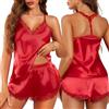 RSLOVE Completo Pigiama Donna - Camicia da Notte in Satin per Donna Sexy Indumenti da Notte in Seta 2 Pezzi, Nero , M