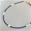 Bundela Gems Collana 18" perle bianche e lapislazzuli 2 perle rotonde multi sfaccettate A+...