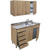 GI.MAR Mobile Cucina Rovere 120 cm Con Lavello, Colapiatti e Pensile