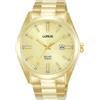 Lorus Solar - Orologio da polso da uomo al quarzo Casual bracciale e cassa in Acciaio INOX di colore Oro display analogico bianco - RX338AX9