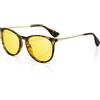 SUNGAIT Occhiali da sole rotondi vintage da donna classici stile retrò occhiali da sole polarizzati SGT567HPKYESEU, Cornice ambra(finitura opaca)/Lente notturna gialla, taglia unica