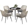 Outsunny Set da Giardino 5 Pezzi in Rattan e Acciaio con 4 Sedie da Esterno e Tavolo Rotondo con Foro, Marrone e Grigio