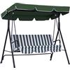 Outsunny Dondolo da Giardino a 3 Posti con Tettuccio Inclinabile e Cuscini, 172x110x153 cm, Verde