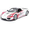 Burago Bburago 18-28009 - Racing Porsche 918 Weissach Modellino, Scala 1:24, Colori Assortiti: Bianco/Nero