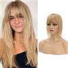 Silk-co Toupet Capelli Donna Veri con Frangia Extension Capelli Veri Clip 7x13cm Base in Seta 27g Remy Human Hair 15cm - 27 Biondo Scuro